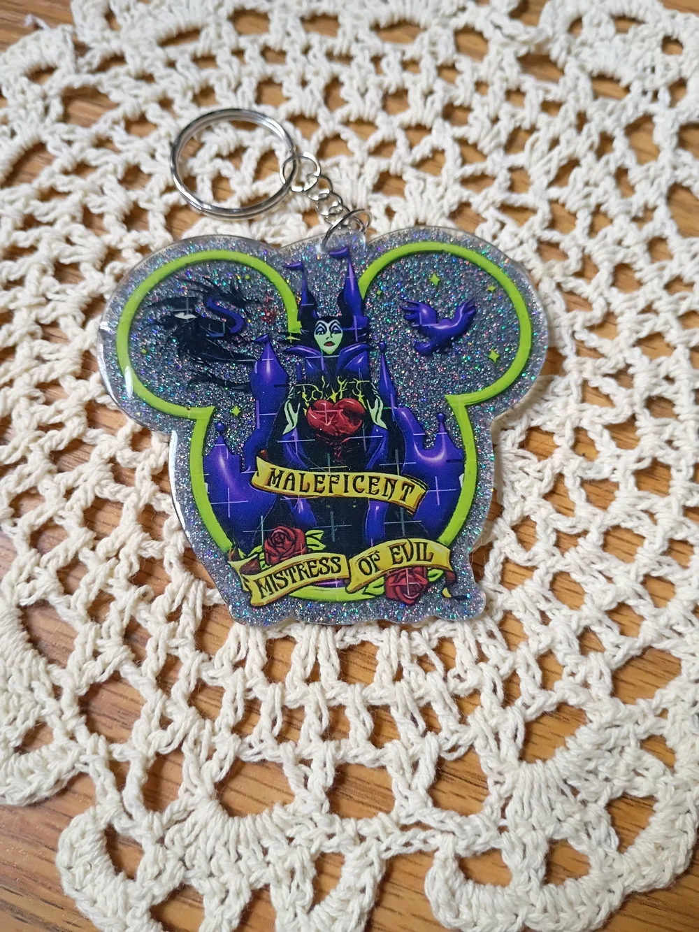 Maleficent Purple Glitter Mickey Keychain - Mistress of Evil
